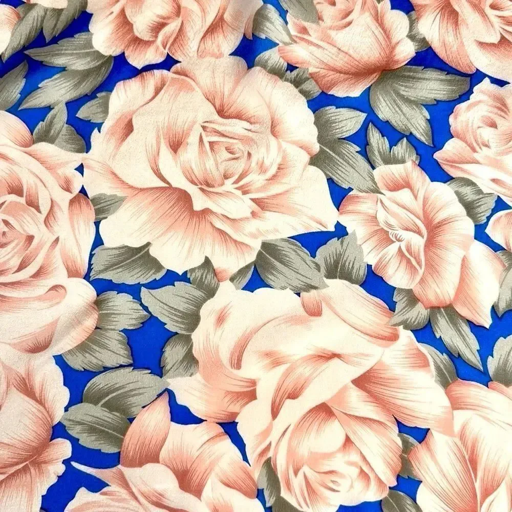 Elaine Gold for Collection XIIX Silk Square Scarf Floral Roses Pink Blue Japan